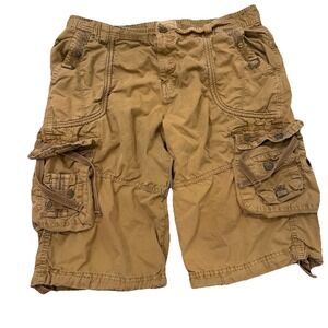 Roebuck & Co Mens Cargo Shorts Tan Brown Utility Pocket Hiking Size 36